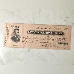 Antique Lincoln National Bank Check - Dated 1896